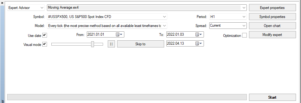 MT4 Strategy Tester Window