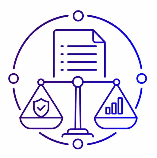 Financial disclosure document and balance scale representing fair and balanced risk communication.