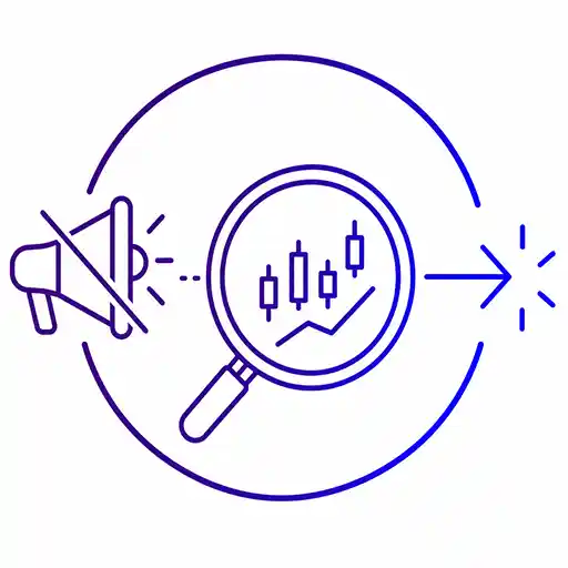 Muted megaphone and candlestick chart icon emphasizing clear financial information over promotion.