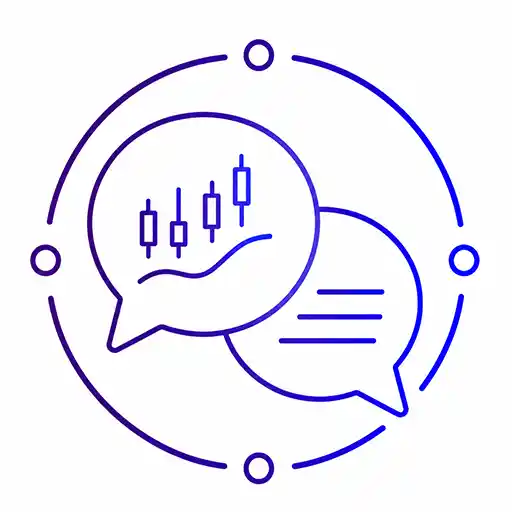 Candlestick chart and speech bubble icon representing clear financial market communication.