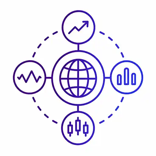Globe surrounded by charts and market indicators representing foreign exchange derivatives.