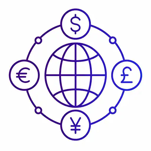 Globe with dollar, euro and pound symbols representing pricing across international currencies.
