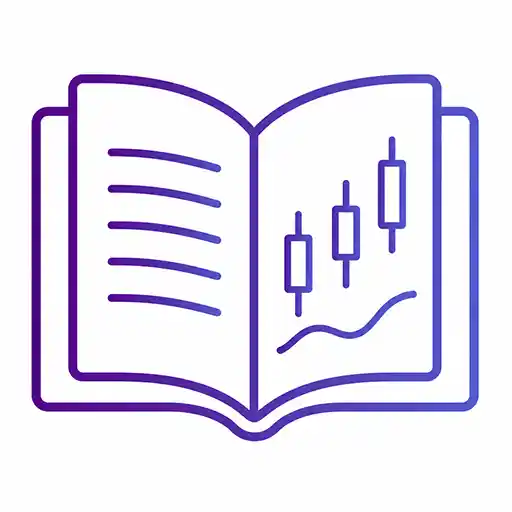 Open glossary book with candlestick chart illustrating financial trading terms and definitions.