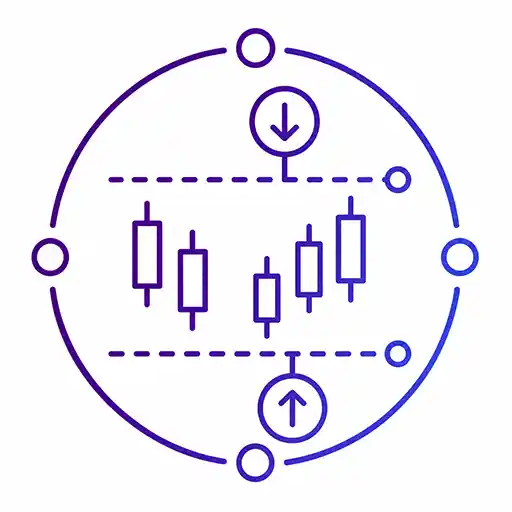 Candlestick chart with a target price line representing a financial limit order.