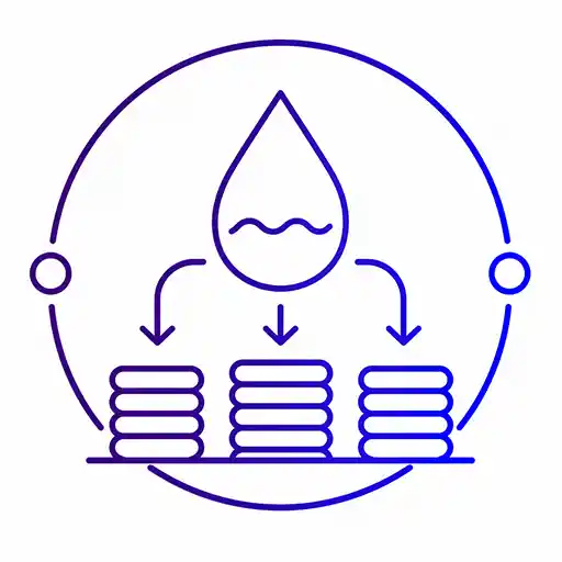 Liquidity droplet flowing toward stacked assets representing available market liquidity.