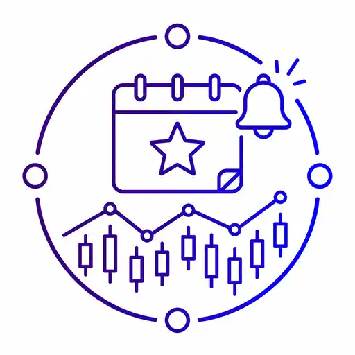 Calendar, alert bell and candlestick chart icon representing market events and financial announcements.