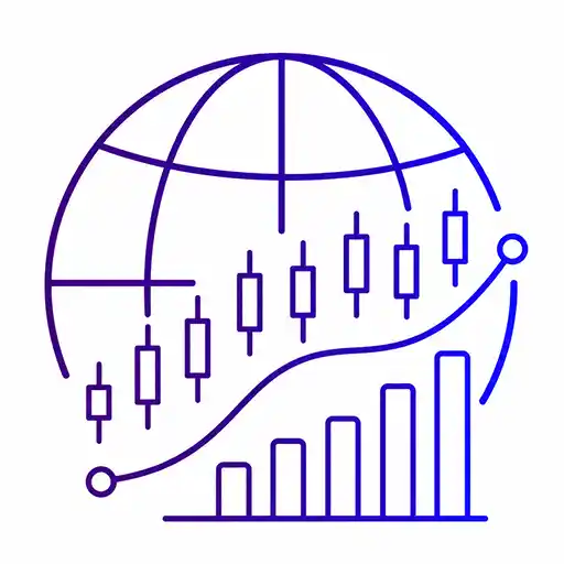 Global grid and rising candlestick chart illustrating broad financial market representation.
