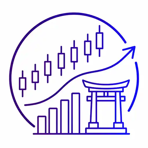 Rising candlestick chart and Japanese building representing Japan’s Nikkei 225 index.