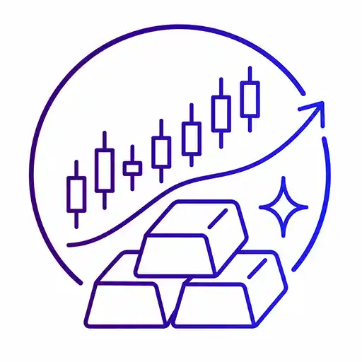 Rising candlestick chart and silver bars representing the XAG/USD silver price market.