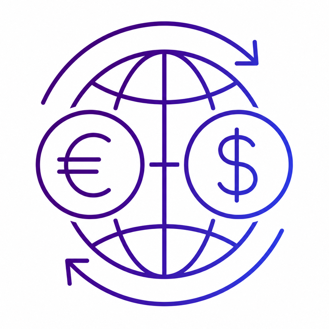 Globe with euro and dollar symbols representing spot foreign exchange currency trading.